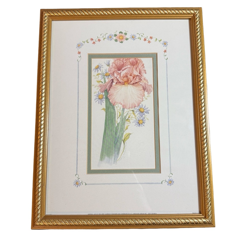 Vintage Abby Laurence Imperial‎ Lady Iris Floral Print Gold Rope Frame 10x12